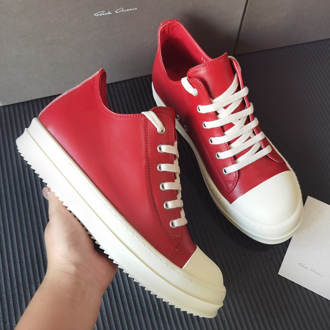 Aurora Custom Rick Owens Mainline Classic Ramones Low - Varsity Red Leather (1:1 Deconstructed) - Image 2