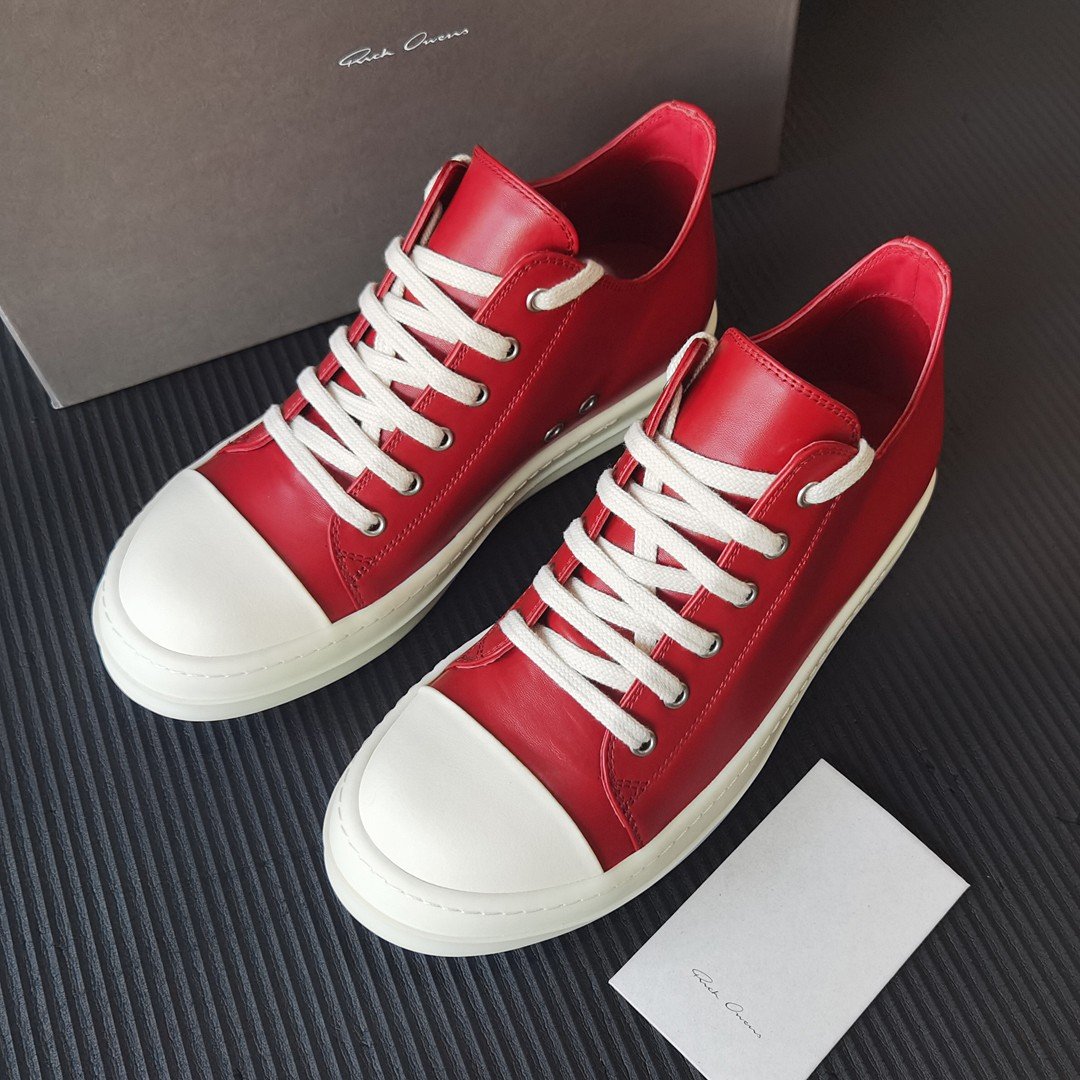 Aurora Custom Rick Owens Mainline Classic Ramones Low - Varsity Red Leather (1:1 Deconstructed) - Image 3