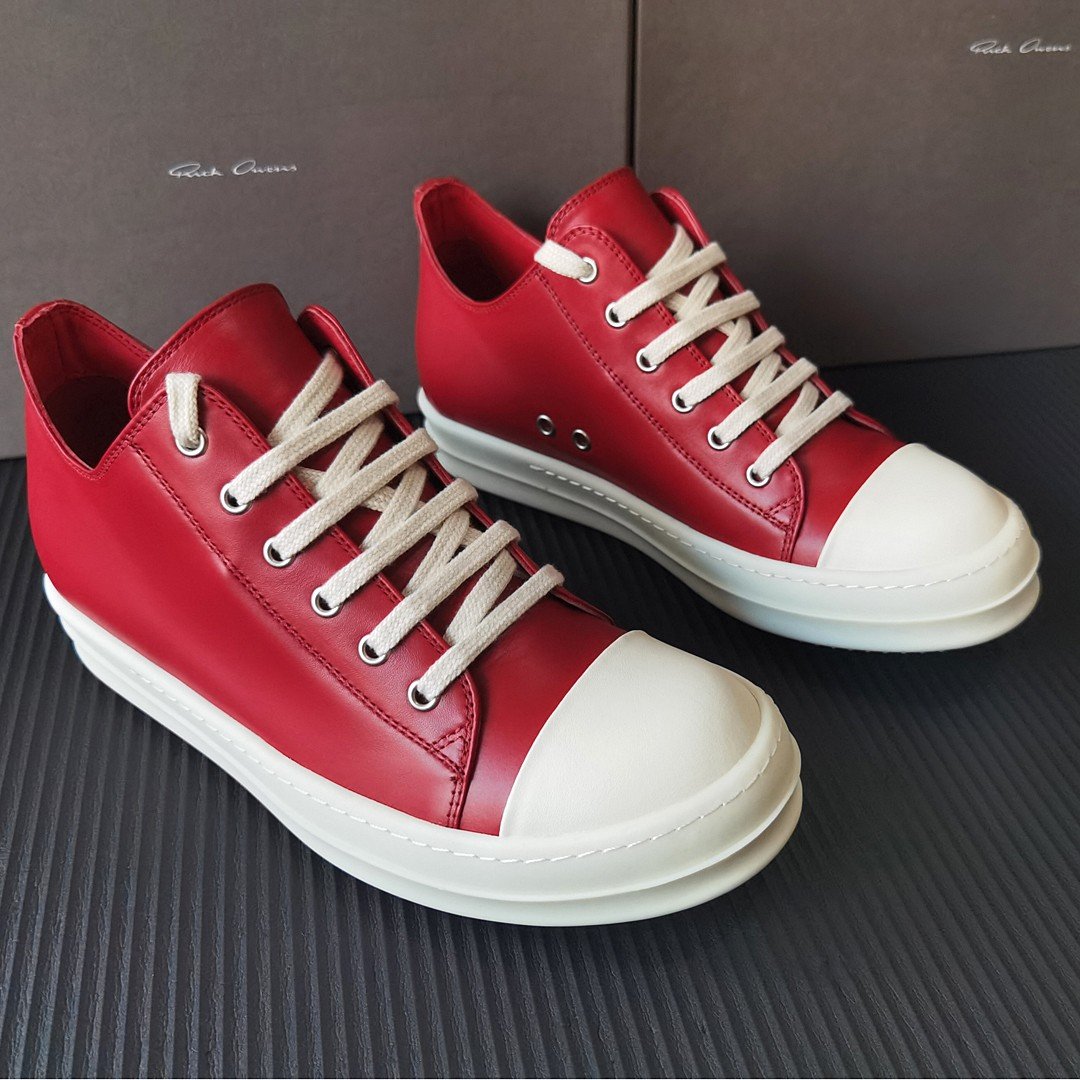 Aurora Custom Rick Owens Mainline Classic Ramones Low - Varsity Red Leather (1:1 Deconstructed) - Image 4