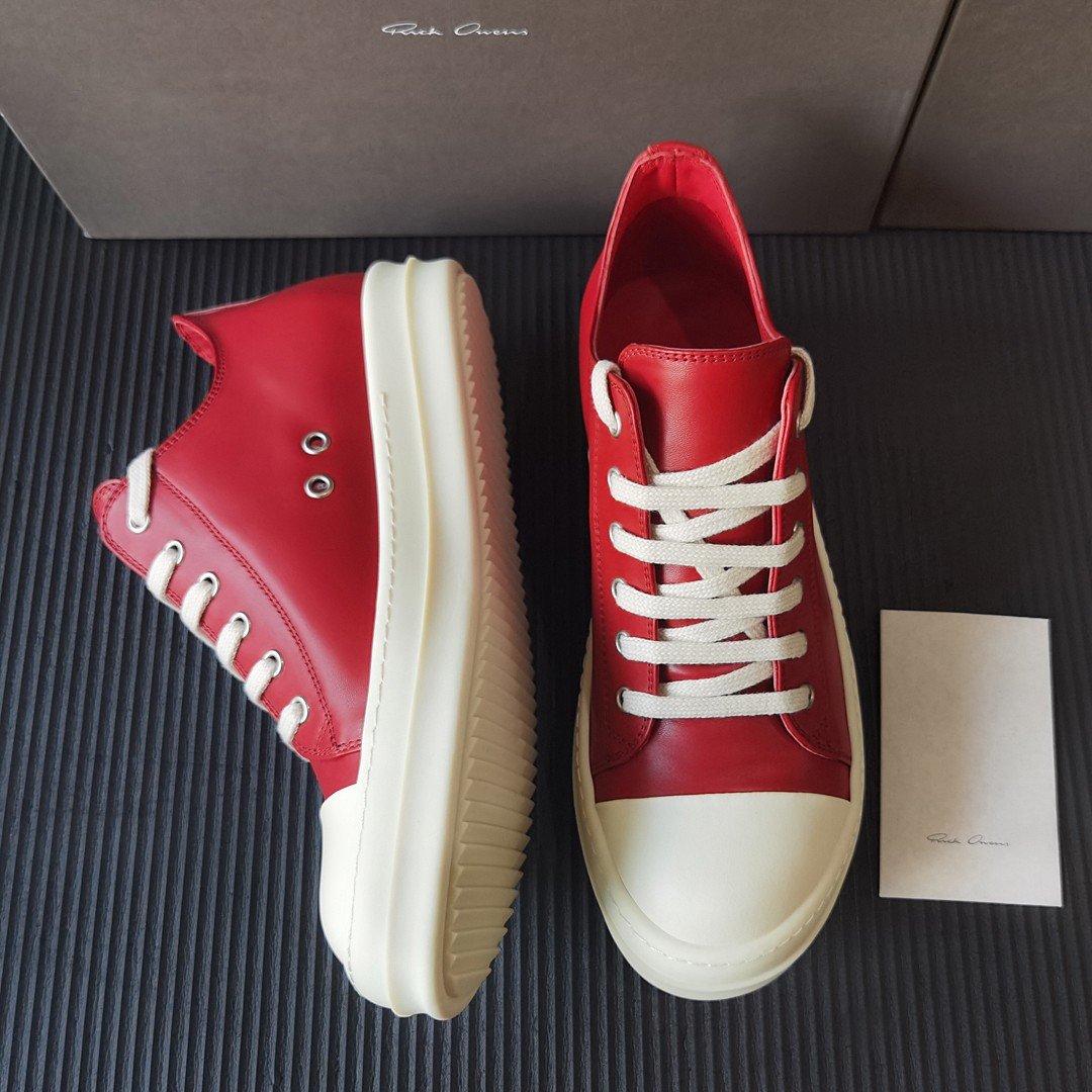Aurora Custom Rick Owens Mainline Classic Ramones Low - Varsity Red Leather (1:1 Deconstructed) - Image 5