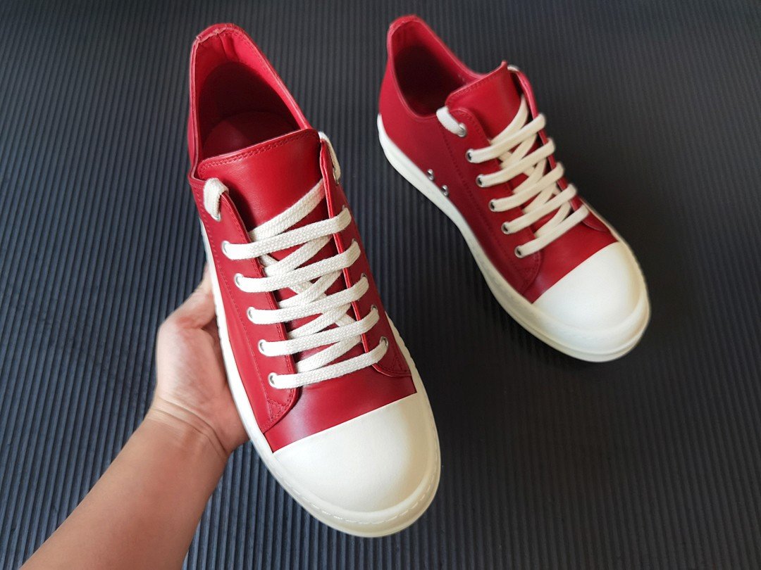 Aurora Custom Rick Owens Mainline Classic Ramones Low - Varsity Red Leather (1:1 Deconstructed) - Image 6