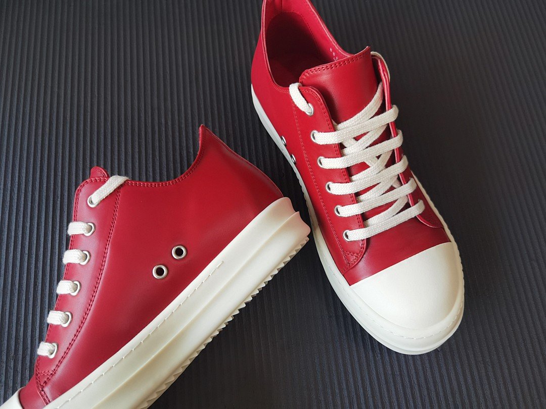 Aurora Custom Rick Owens Mainline Classic Ramones Low - Varsity Red Leather (1:1 Deconstructed) - Image 7