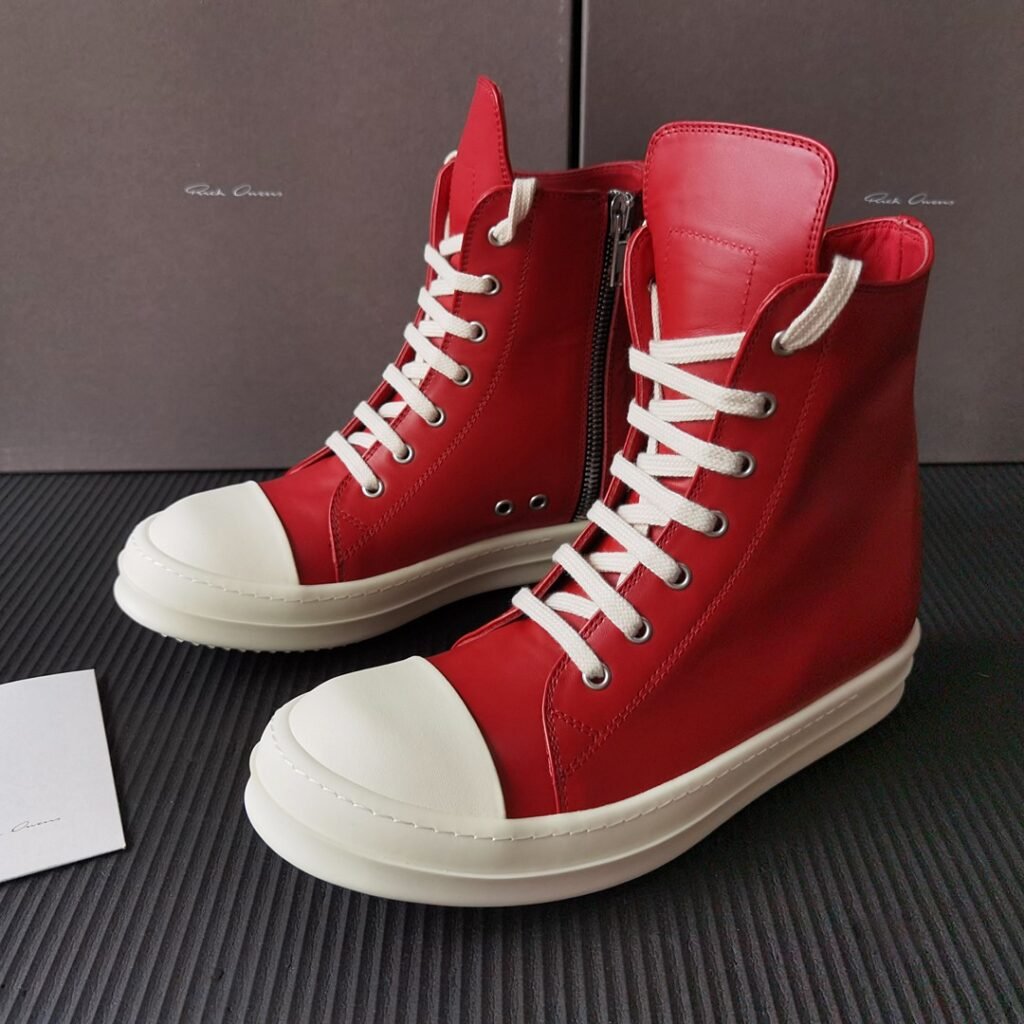 Aurora Custom Rick Owens Mainline Classic High-Top - Premium Red Smooth Calfskin (1:1 Deconstructed)