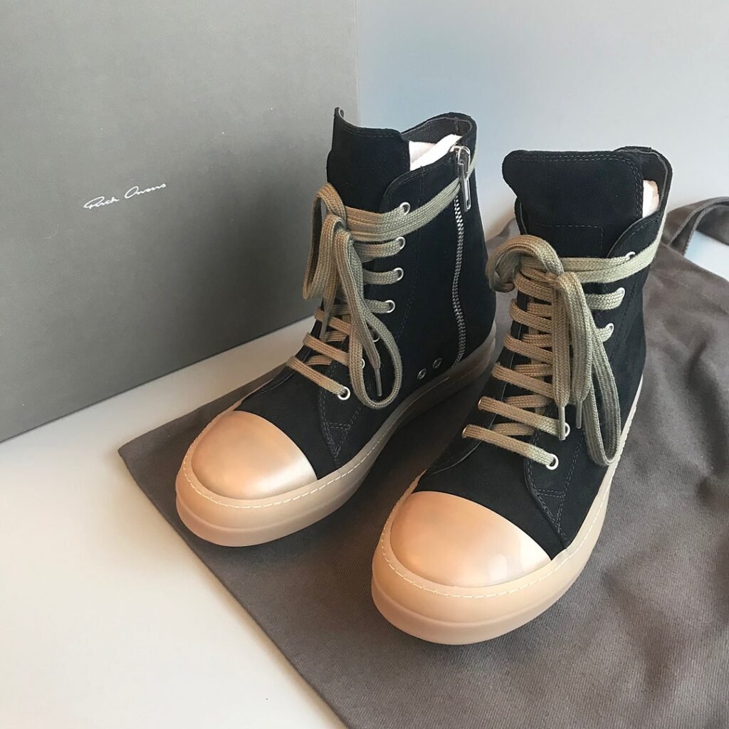 Aurora Custom Rick Owens Mainline High-Top - Black Suede & Translucent Amber Gum Sole (1:1 Deconstructed)
