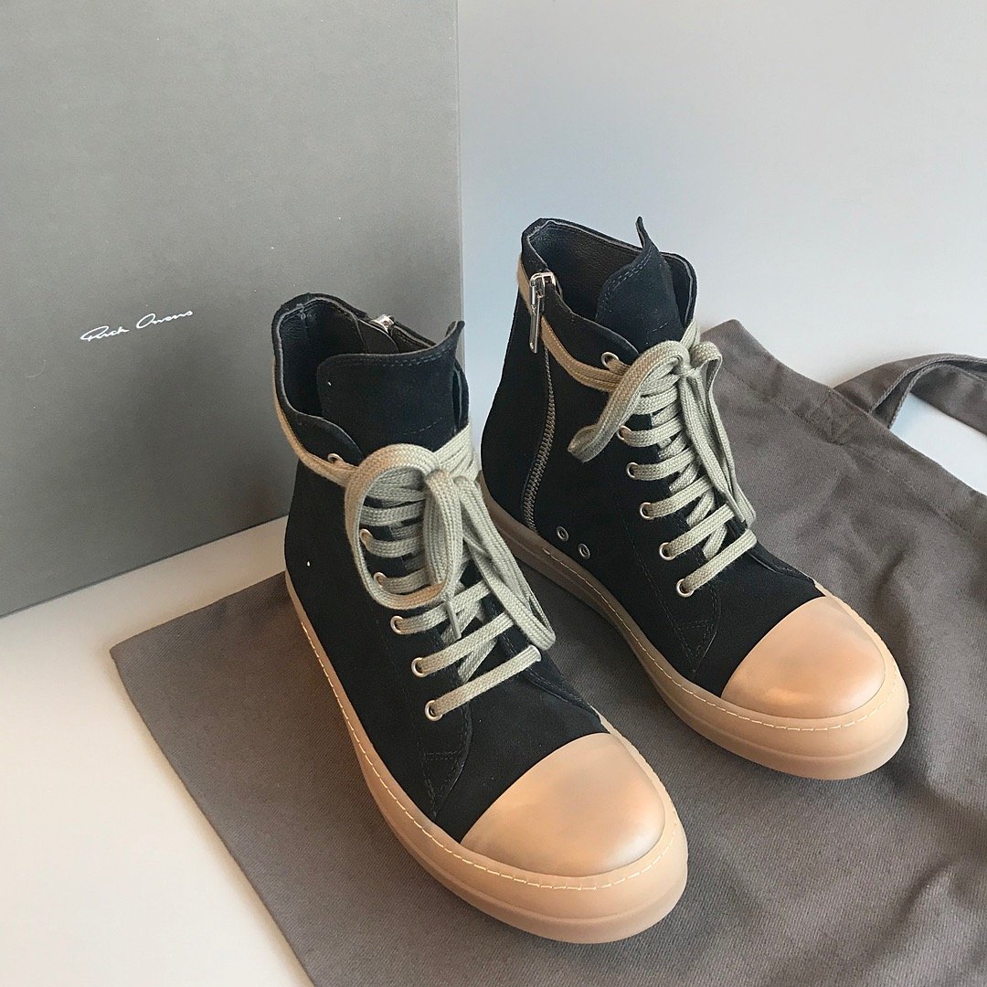 Aurora Custom Rick Owens Mainline High-Top - Black Suede & Translucent Amber Gum Sole (1:1 Deconstructed) - Image 3