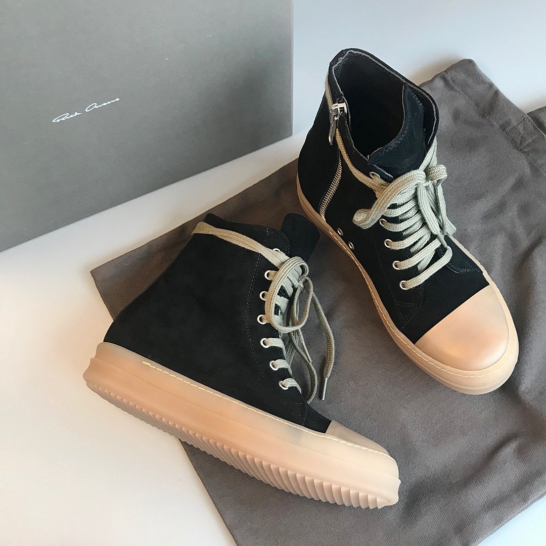 Aurora Custom Rick Owens Mainline High-Top - Black Suede & Translucent Amber Gum Sole (1:1 Deconstructed) - Image 4