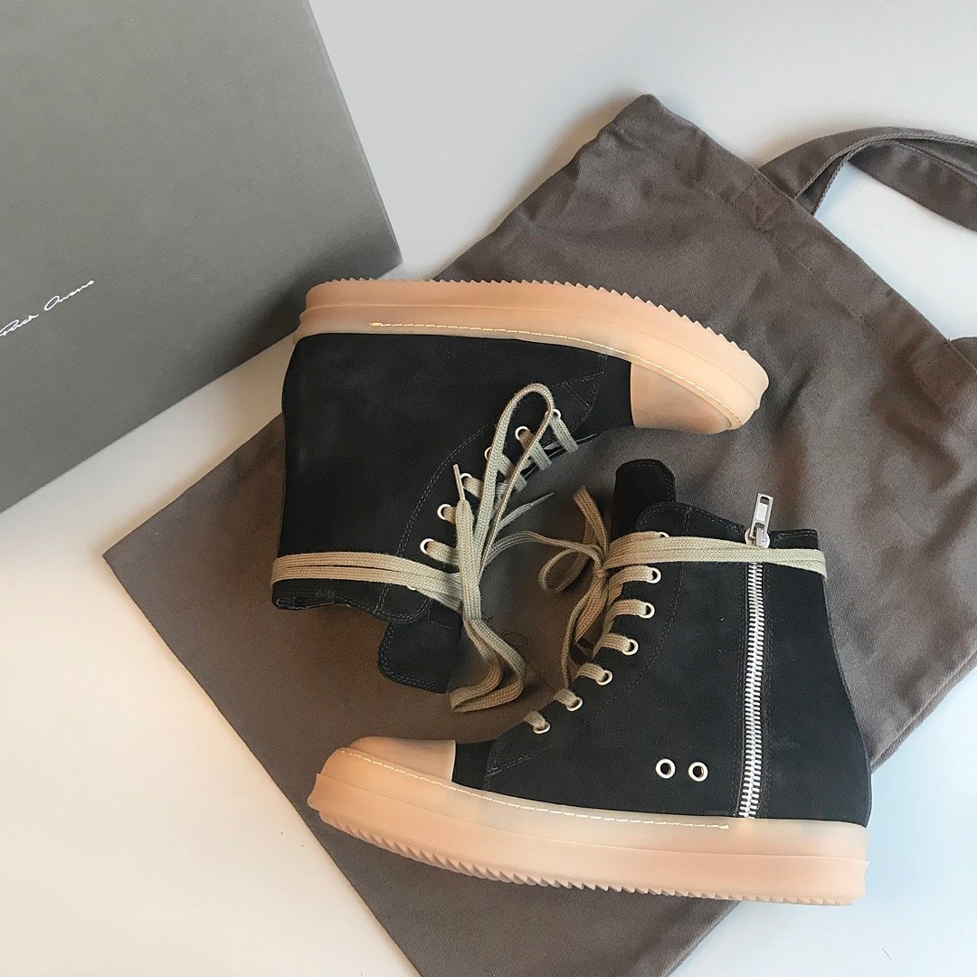 Aurora Custom Rick Owens Mainline High-Top - Black Suede & Translucent Amber Gum Sole (1:1 Deconstructed) - Image 7