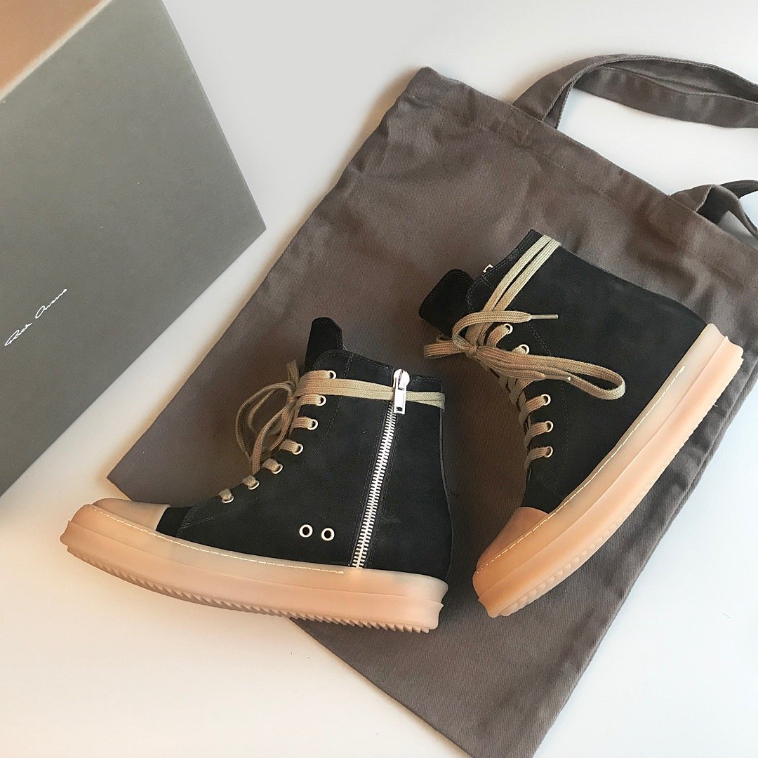 Aurora Custom Rick Owens Mainline High-Top - Black Suede & Translucent Amber Gum Sole (1:1 Deconstructed) - Image 8
