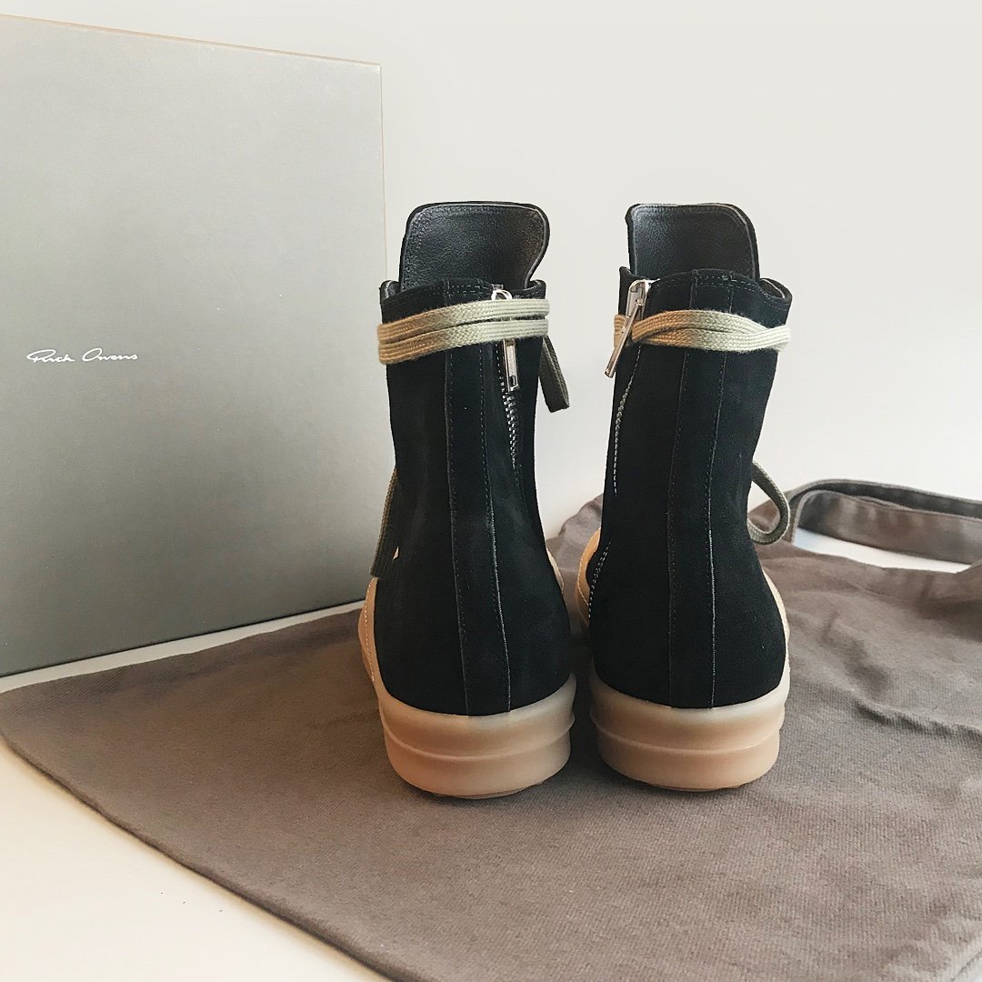 Aurora Custom Rick Owens Mainline High-Top - Black Suede & Translucent Amber Gum Sole (1:1 Deconstructed) - Image 9