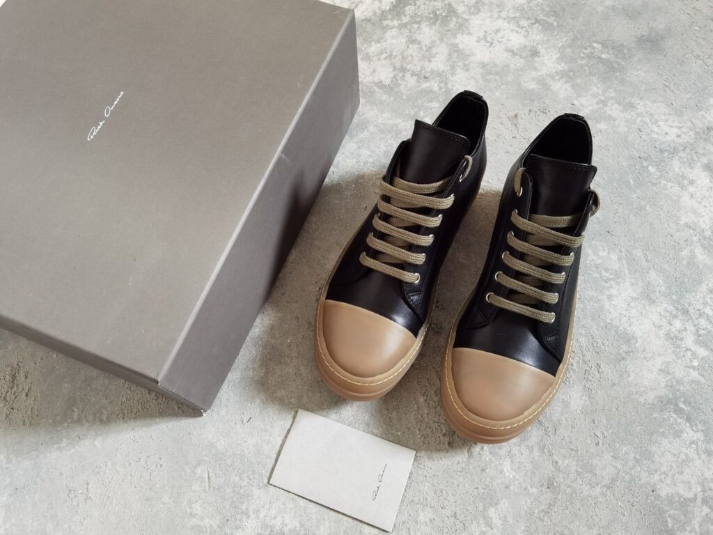 Aurora Custom Rick Owens Mainline Classic Ramones Low - Black Leather with Amber Translucent Sole (1:1 Deconstructed)