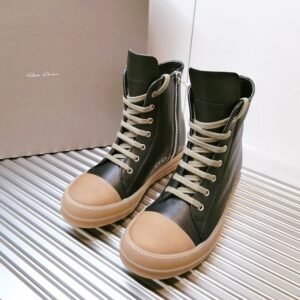 Aurora Custom Rick Owens Mainline High-Top - Black Smooth Leather & Translucent Amber Gum Sole (1:1 Deconstructed)