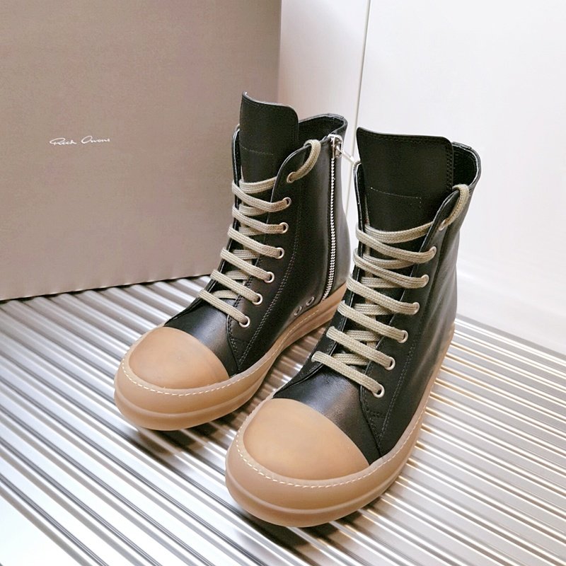 Aurora Custom Rick Owens Mainline High-Top - Black Smooth Leather & Translucent Amber Gum Sole (1:1 Deconstructed)
