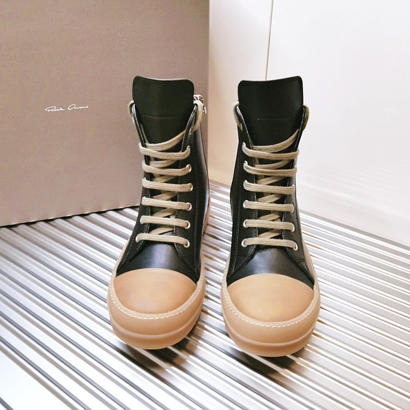 Aurora Custom Rick Owens Mainline High-Top - Black Smooth Leather & Translucent Amber Gum Sole (1:1 Deconstructed) - Image 2