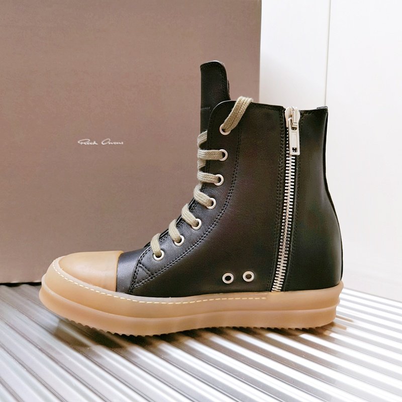 Aurora Custom Rick Owens Mainline High-Top - Black Smooth Leather & Translucent Amber Gum Sole (1:1 Deconstructed) - Image 4