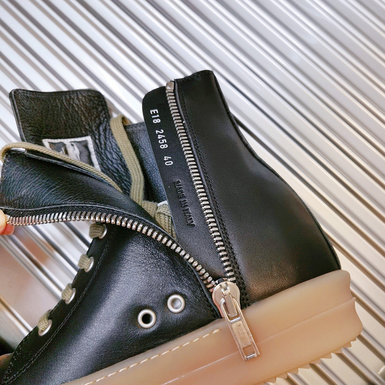 Aurora Custom Rick Owens Mainline High-Top - Black Smooth Leather & Translucent Amber Gum Sole (1:1 Deconstructed) - Image 5