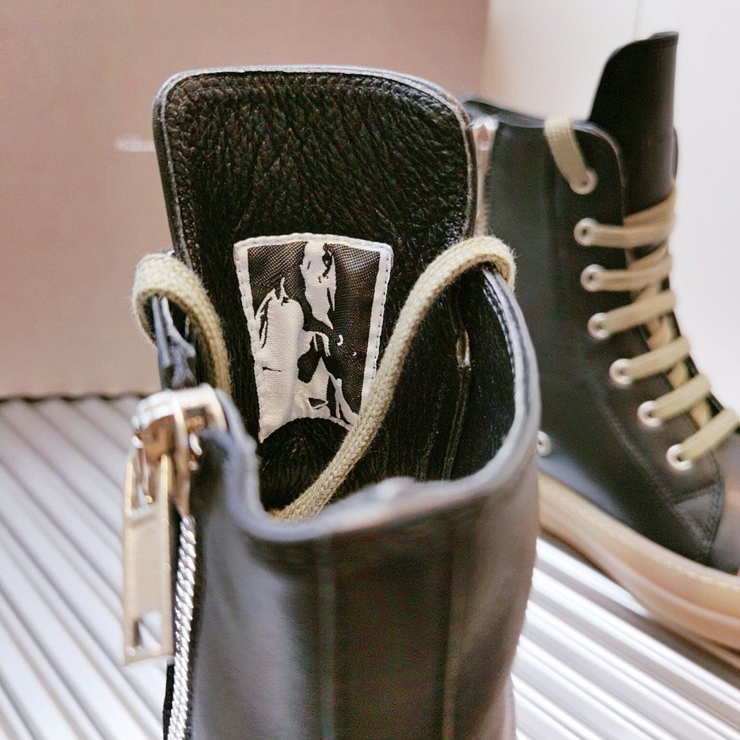 Aurora Custom Rick Owens Mainline High-Top - Black Smooth Leather & Translucent Amber Gum Sole (1:1 Deconstructed) - Image 6