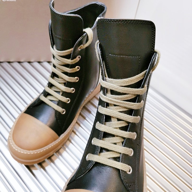 Aurora Custom Rick Owens Mainline High-Top - Black Smooth Leather & Translucent Amber Gum Sole (1:1 Deconstructed) - Image 7