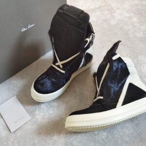 Aurora Custom Rick Owens Mainline Geobasket - Black Pony Hair & Milk Leather (Full Boutique Packaging Set Edition)