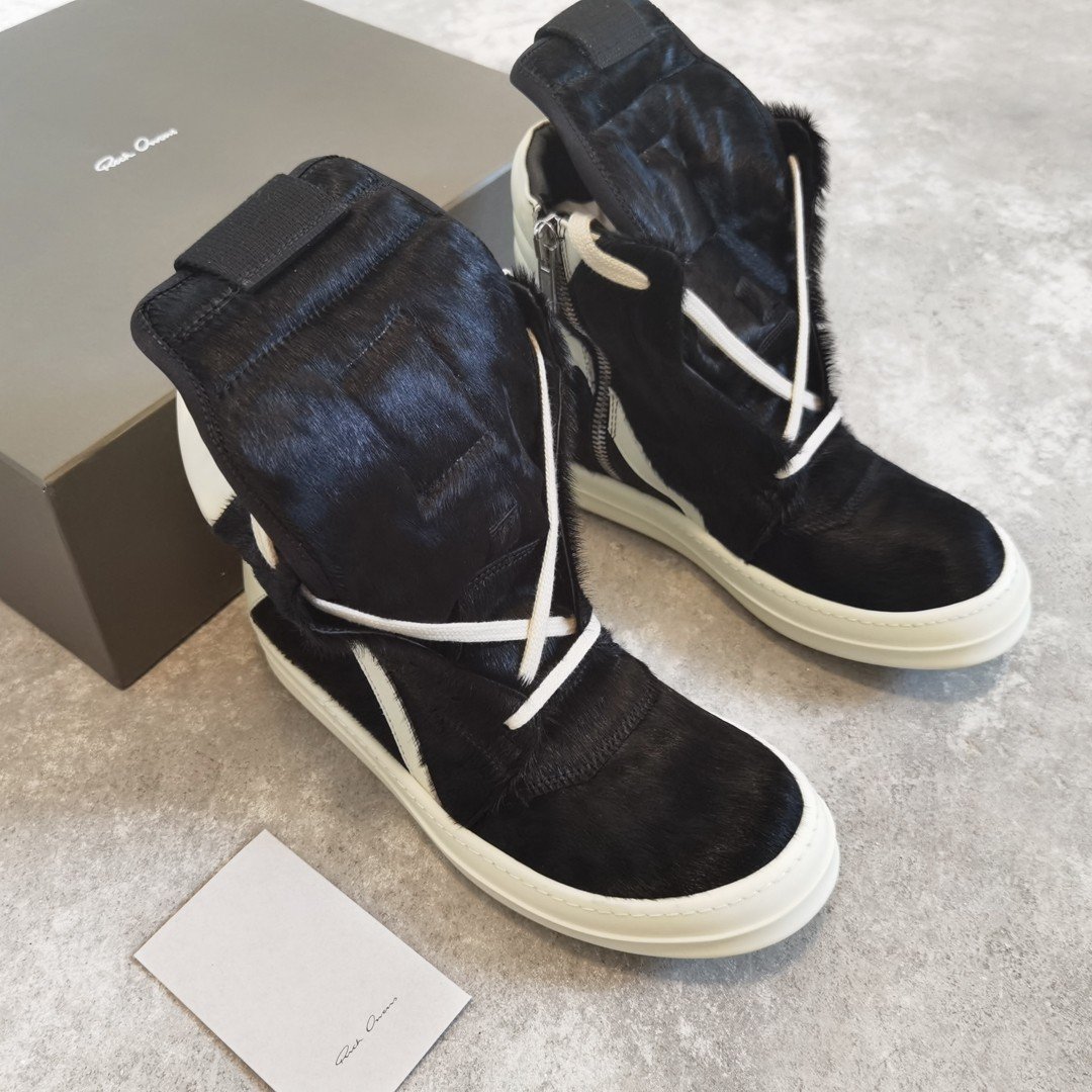 Aurora Custom Rick Owens Mainline Geobasket - Black Pony Hair & Milk Leather (Full Boutique Packaging Set Edition) - Image 2
