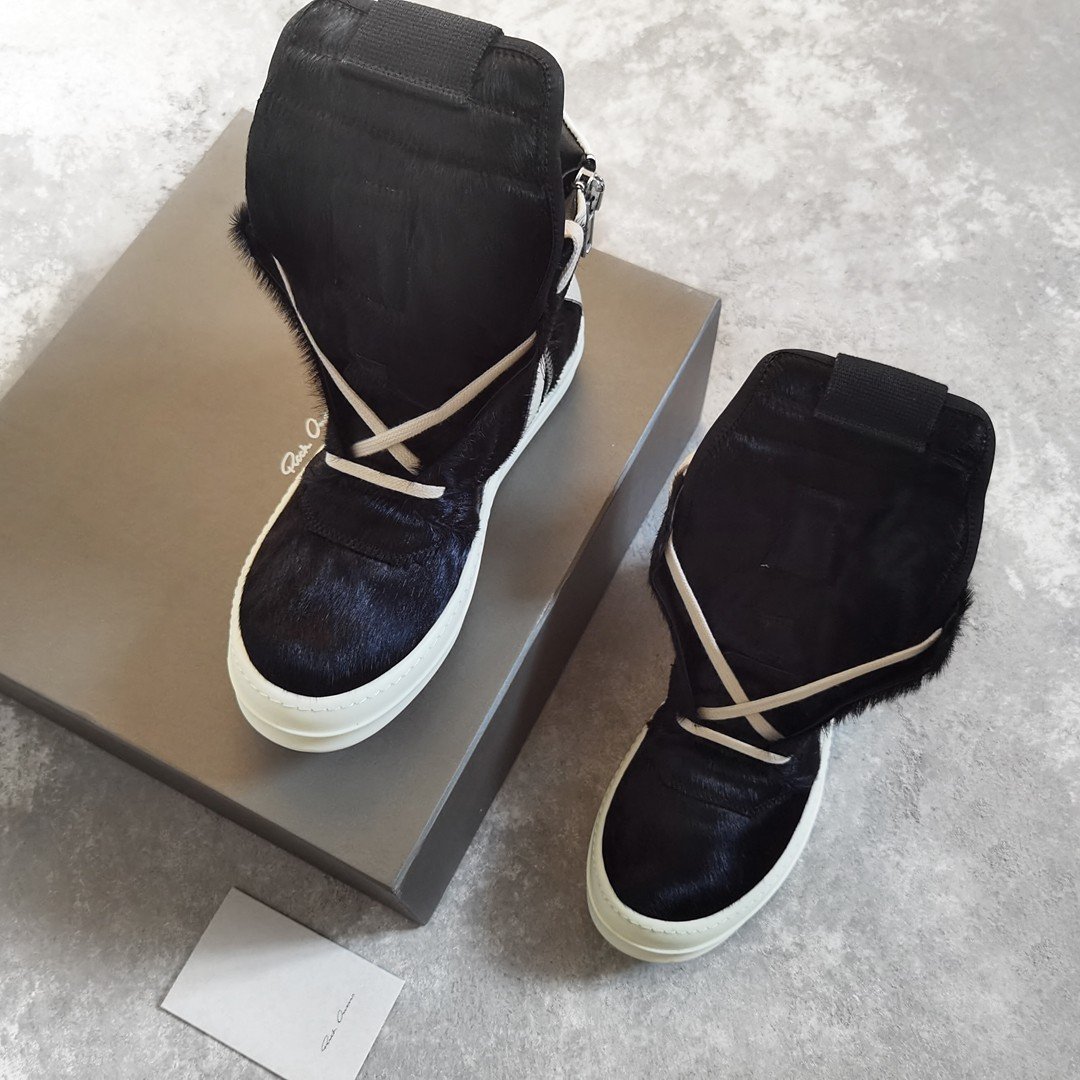 Aurora Custom Rick Owens Mainline Geobasket - Black Pony Hair & Milk Leather (Full Boutique Packaging Set Edition) - Image 3