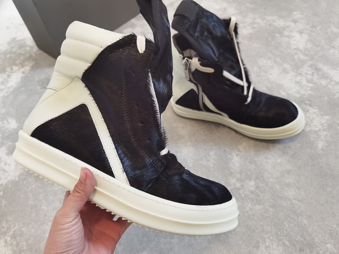 Aurora Custom Rick Owens Mainline Geobasket - Black Pony Hair & Milk Leather (Full Boutique Packaging Set Edition) - Image 4