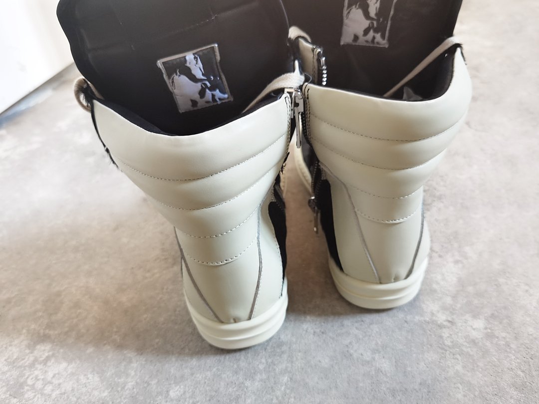 Aurora Custom Rick Owens Mainline Geobasket - Black Pony Hair & Milk Leather (Full Boutique Packaging Set Edition) - Image 5