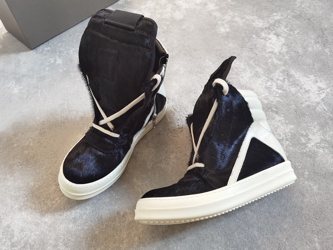 Aurora Custom Rick Owens Mainline Geobasket - Black Pony Hair & Milk Leather (Full Boutique Packaging Set Edition) - Image 7