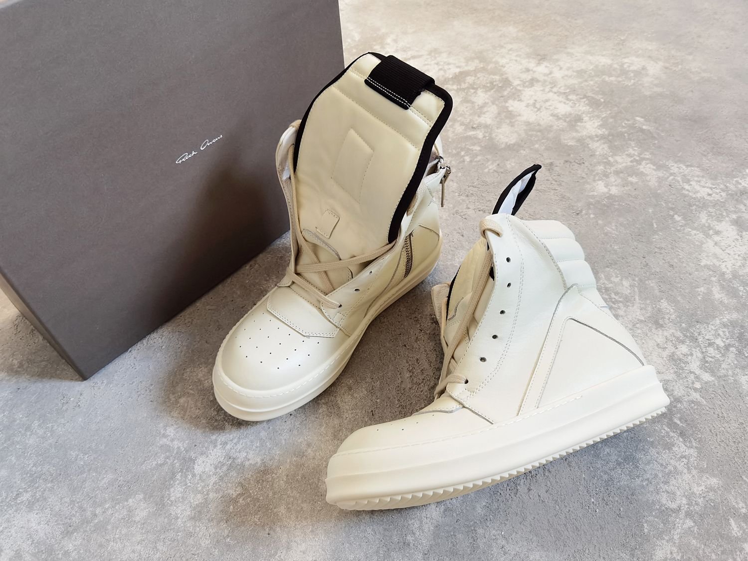 Aurora Custom Rick Owens Mainline Geobasket - All-Milk White Leather (Full Boutique Packaging Set Edition) - Image 2