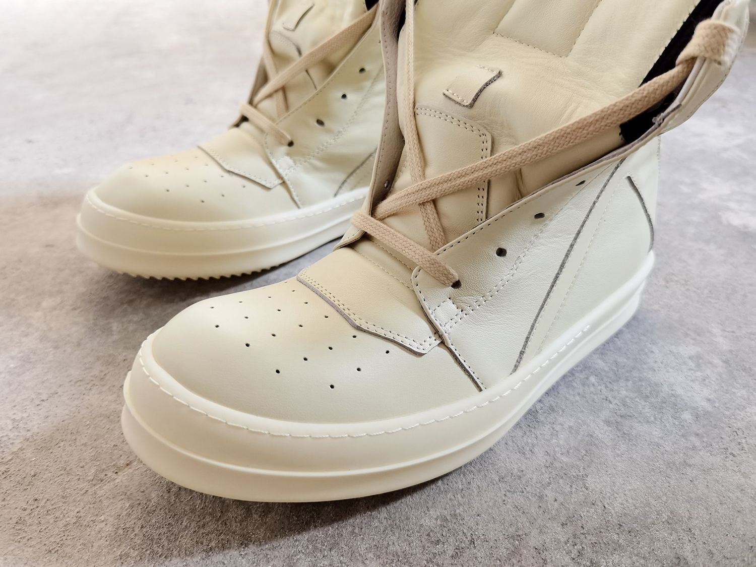 Aurora Custom Rick Owens Mainline Geobasket - All-Milk White Leather (Full Boutique Packaging Set Edition) - Image 4