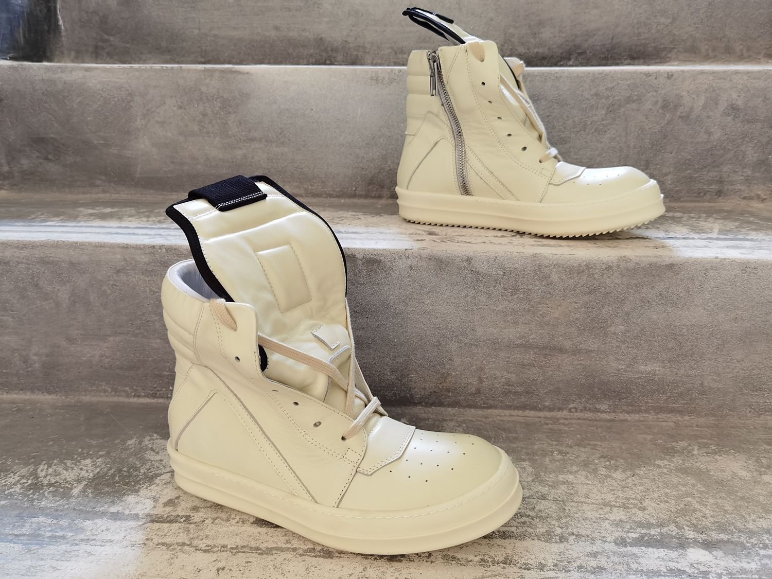 Aurora Custom Rick Owens Mainline Geobasket - All-Milk White Leather (Full Boutique Packaging Set Edition) - Image 5