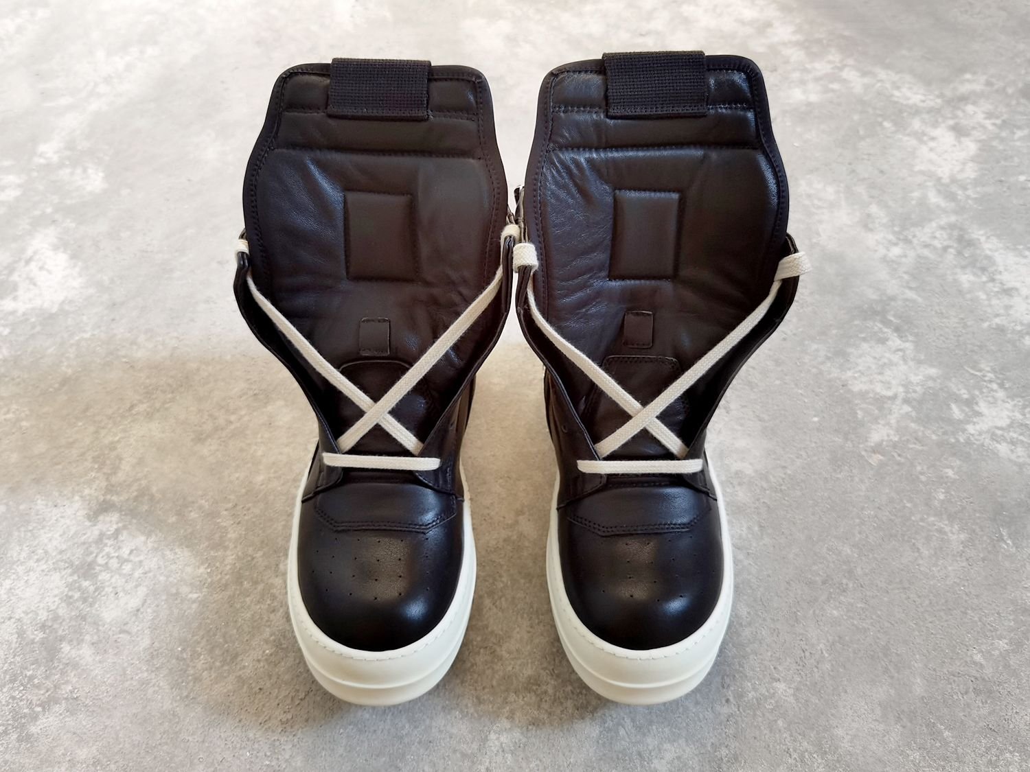 Aurora Custom Rick Owens Mainline Geobasket - Stealth Black-on-Black Leather with Milk Sole (Full Boutique Packaging Set Edition) - Image 4