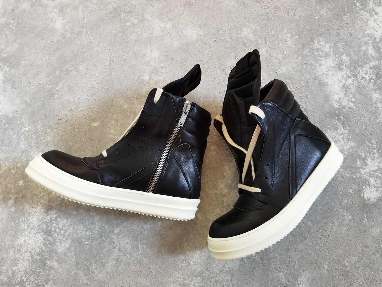 Aurora Custom Rick Owens Mainline Geobasket - Stealth Black-on-Black Leather with Milk Sole (Full Boutique Packaging Set Edition) - Image 5
