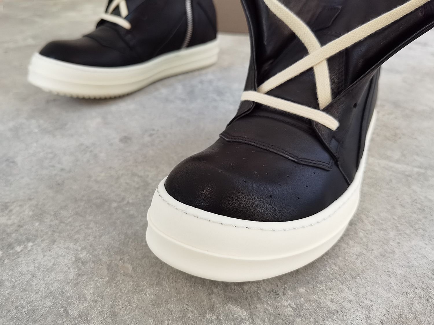 Aurora Custom Rick Owens Mainline Geobasket - Stealth Black-on-Black Leather with Milk Sole (Full Boutique Packaging Set Edition) - Image 7