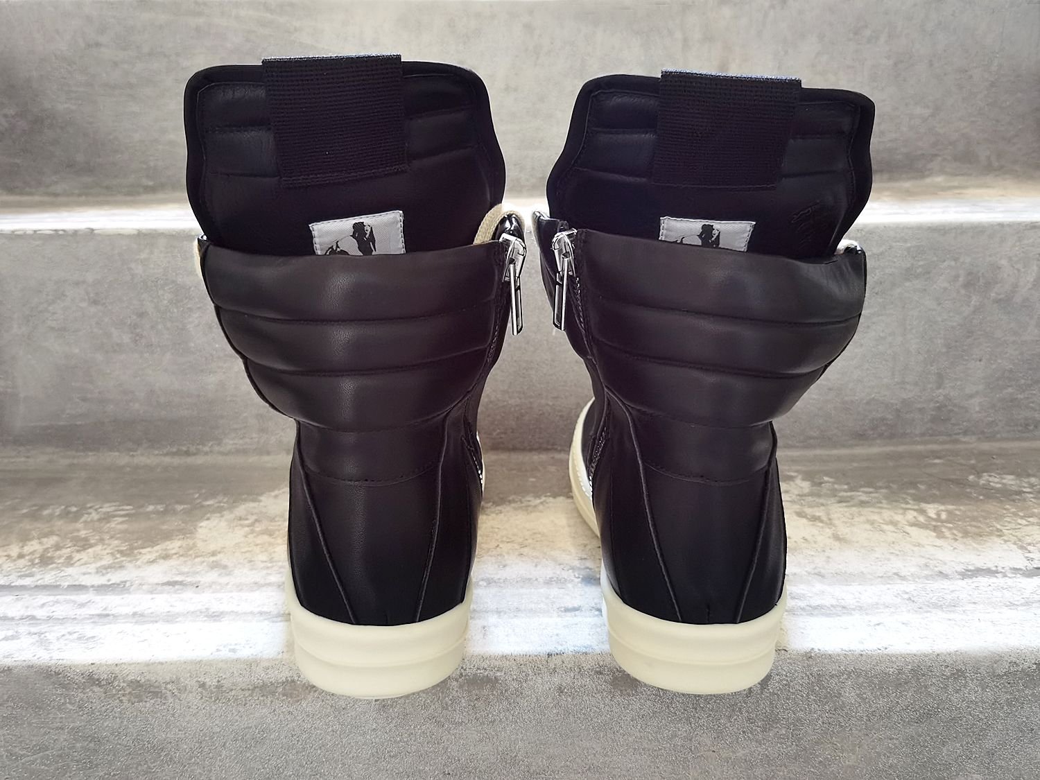 Aurora Custom Rick Owens Mainline Geobasket - Stealth Black-on-Black Leather with Milk Sole (Full Boutique Packaging Set Edition) - Image 9