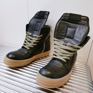Aurora Custom Rick Owens Mainline Geobasket - Matte Black Leather & Translucent Amber Gum Sole (Bespoke Studio Metal Showcase Edition)