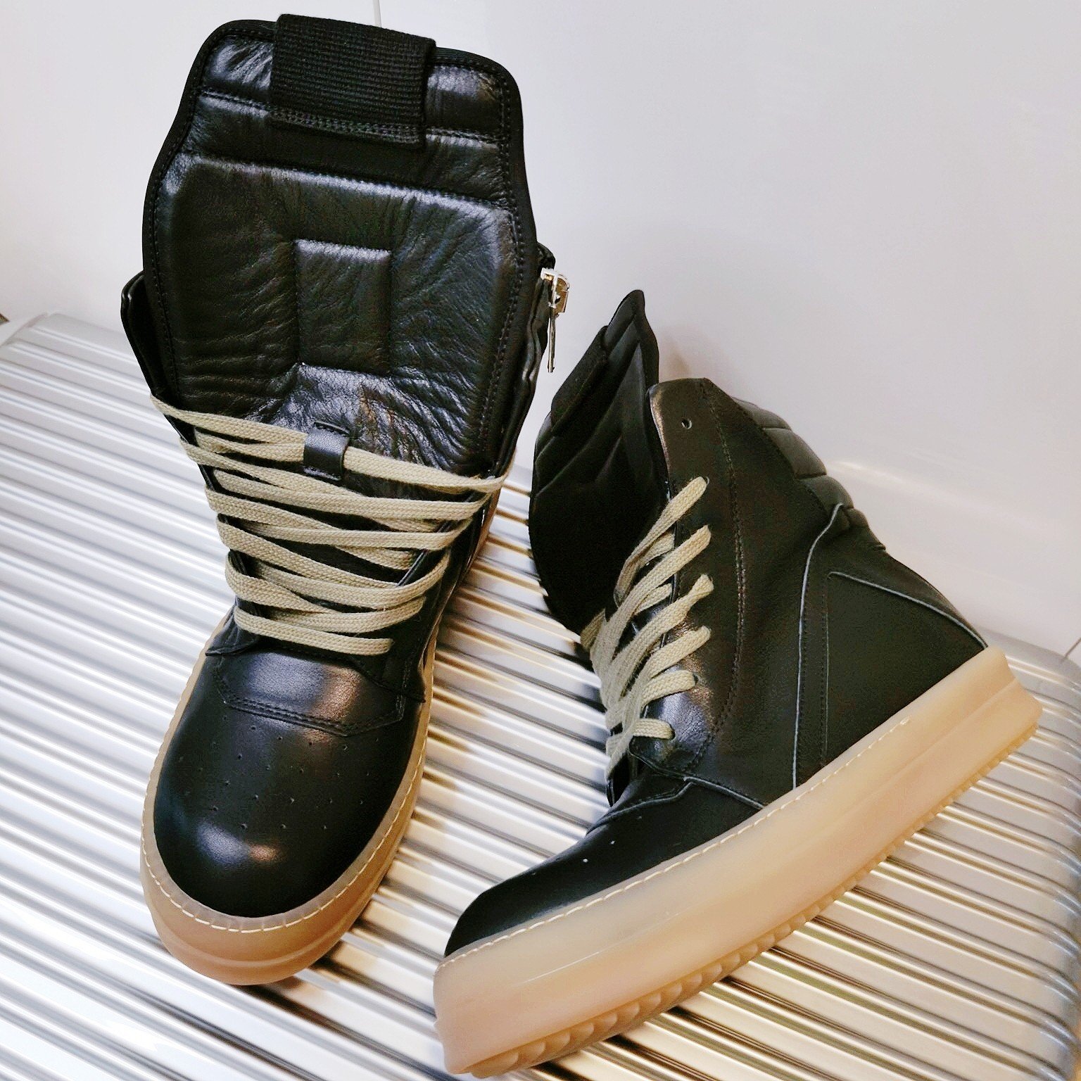 Aurora Custom Rick Owens Mainline Geobasket - Matte Black Leather & Translucent Amber Gum Sole (Bespoke Studio Metal Showcase Edition) - Image 3