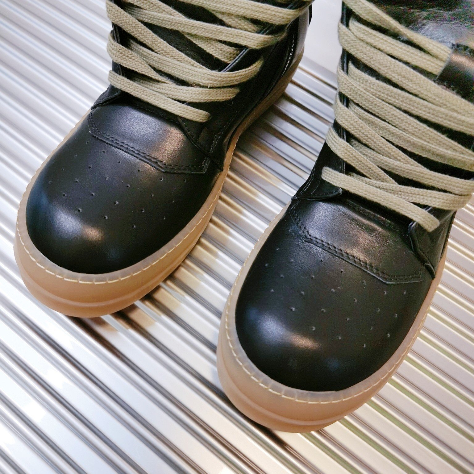 Aurora Custom Rick Owens Mainline Geobasket - Matte Black Leather & Translucent Amber Gum Sole (Bespoke Studio Metal Showcase Edition) - Image 7