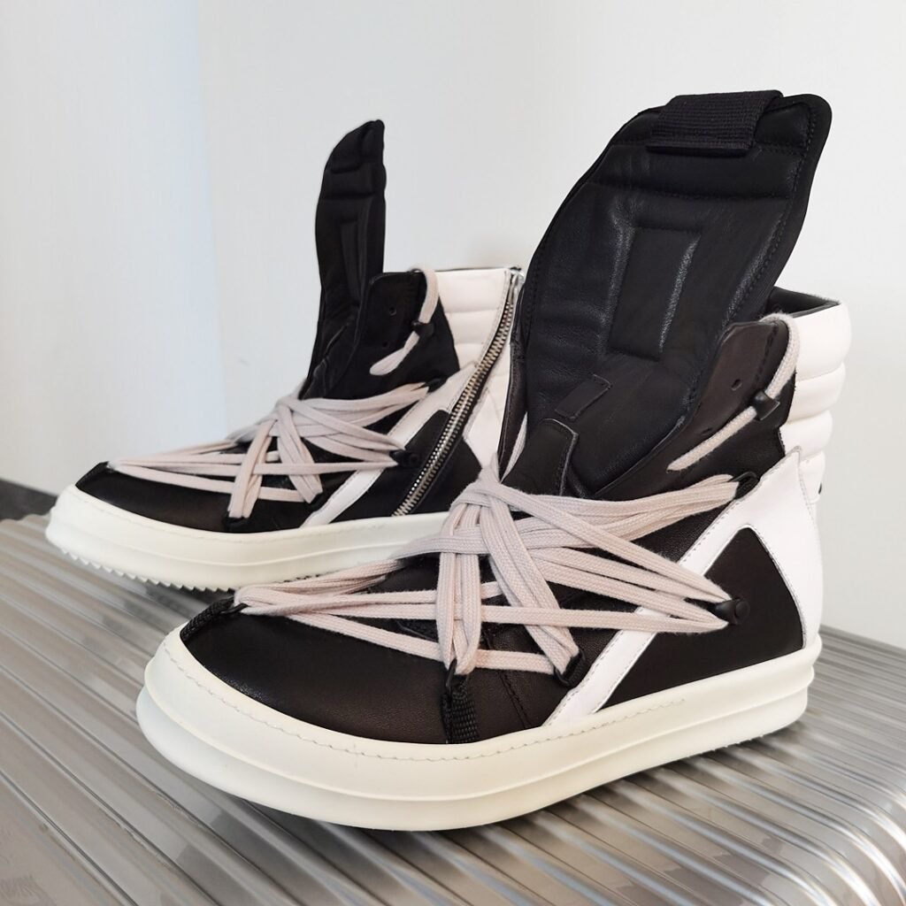 Aurora Custom Rick Owens Mainline Geobasket "Megalace" Hexagram - Classic Black & Milk Leather (Bespoke Studio Metal Showcase Edition)