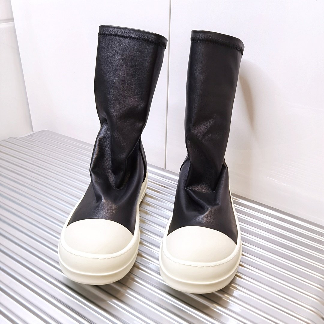 Aurora Custom Rick Owens Mainline Stretch Lambskin Sock Boot - Core Black & Milk Sole (Full Boutique Packaging Set Edition) - Image 2