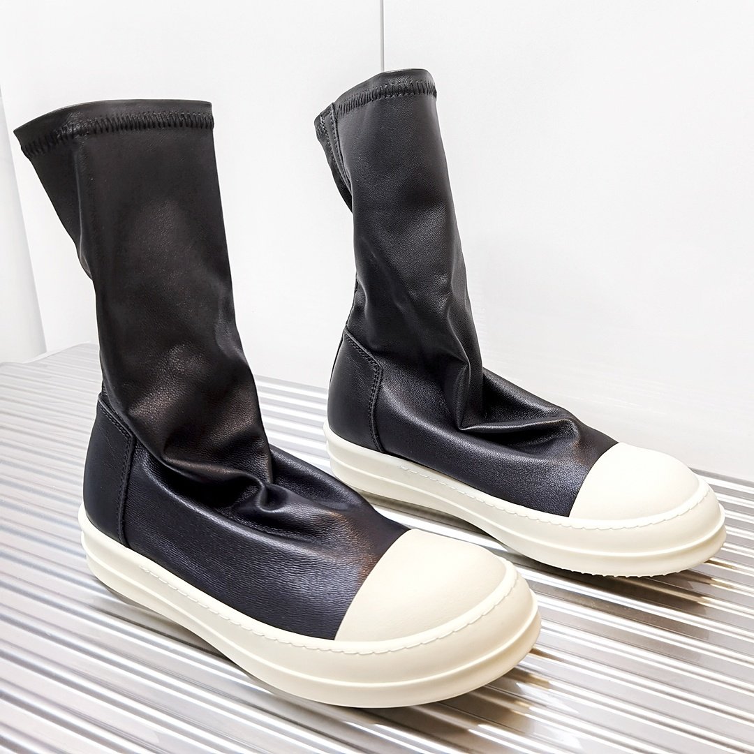 Aurora Custom Rick Owens Mainline Stretch Lambskin Sock Boot - Core Black & Milk Sole (Full Boutique Packaging Set Edition) - Image 3