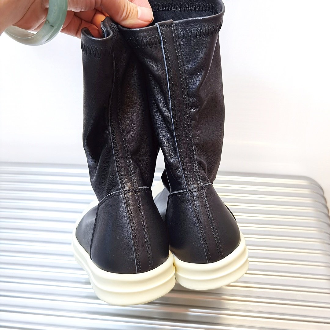 Aurora Custom Rick Owens Mainline Stretch Lambskin Sock Boot - Core Black & Milk Sole (Full Boutique Packaging Set Edition) - Image 4