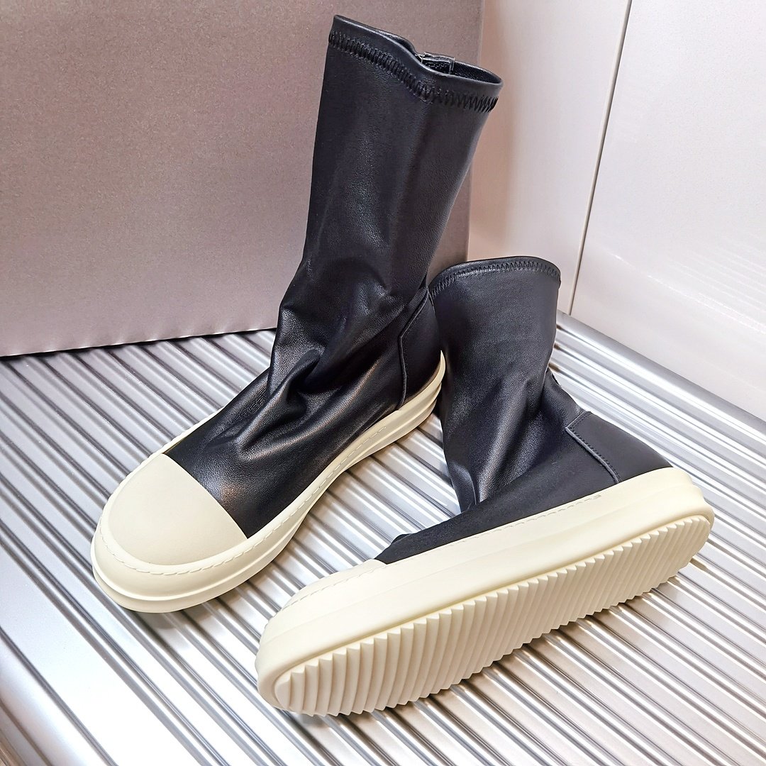 Aurora Custom Rick Owens Mainline Stretch Lambskin Sock Boot - Core Black & Milk Sole (Full Boutique Packaging Set Edition) - Image 5