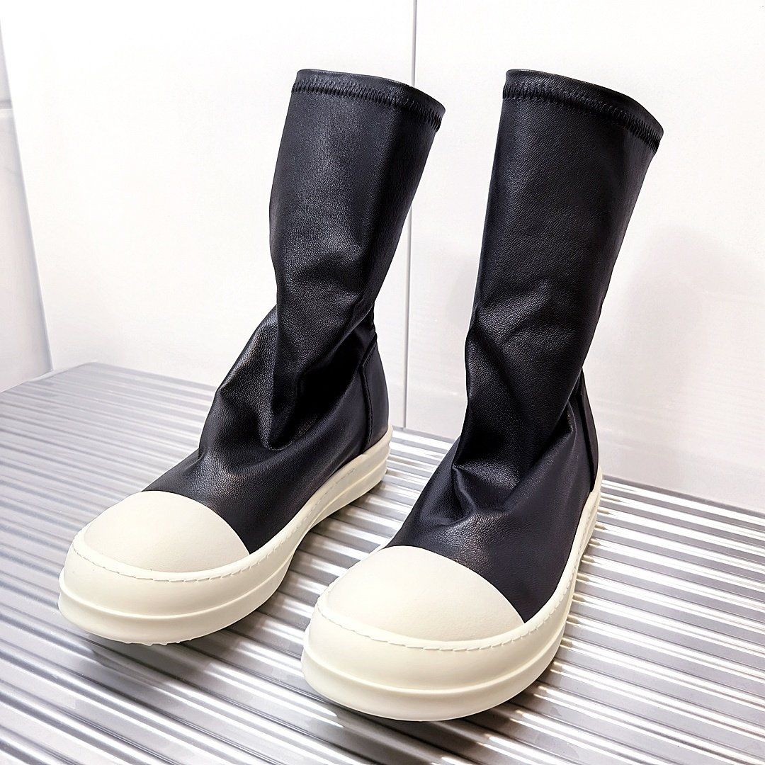 Aurora Custom Rick Owens Mainline Stretch Lambskin Sock Boot - Core Black & Milk Sole (Full Boutique Packaging Set Edition) - Image 6