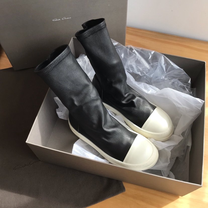 Aurora Custom Rick Owens Mainline Stretch Lambskin Sock Boot - Core Black & Milk Sole (Full Boutique Packaging Set Edition) - Image 7