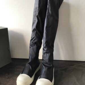 Aurora Custom Rick Owens Mainline Thigh-High Over-the-Knee Stretch Lambskin Sock Boots - Core Black & Milk Sole (1:1 Deconstructed Edition)