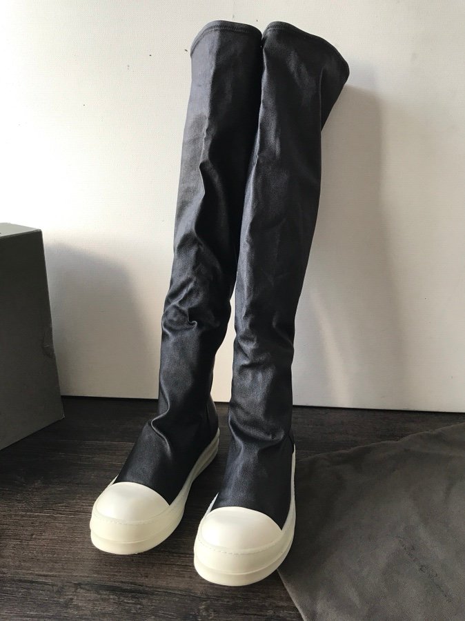 Aurora Custom Rick Owens Mainline Thigh-High Over-the-Knee Stretch Lambskin Sock Boots - Core Black & Milk Sole (1:1 Deconstructed Edition)