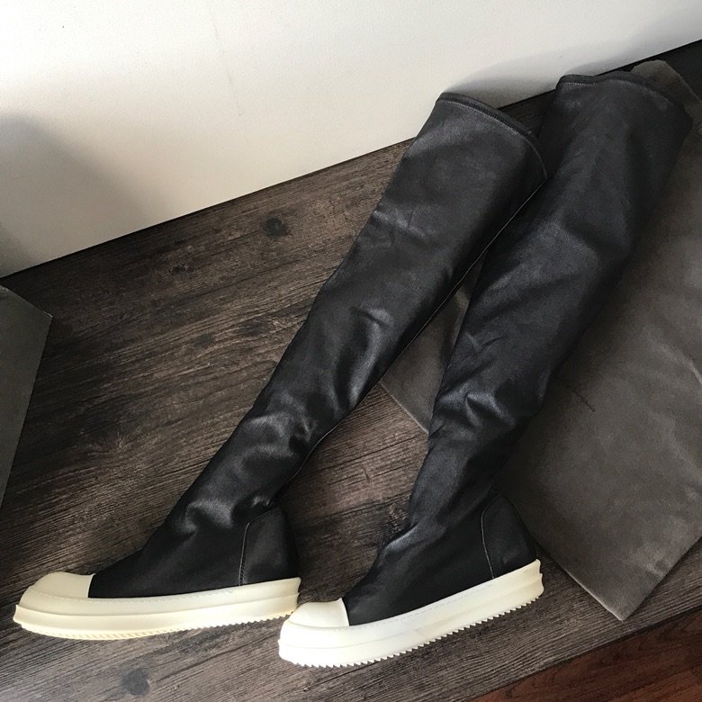 Aurora Custom Rick Owens Mainline Thigh-High Over-the-Knee Stretch Lambskin Sock Boots - Core Black & Milk Sole (1:1 Deconstructed Edition) - Image 2