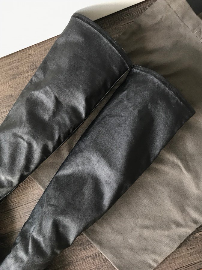 Aurora Custom Rick Owens Mainline Thigh-High Over-the-Knee Stretch Lambskin Sock Boots - Core Black & Milk Sole (1:1 Deconstructed Edition) - Image 4