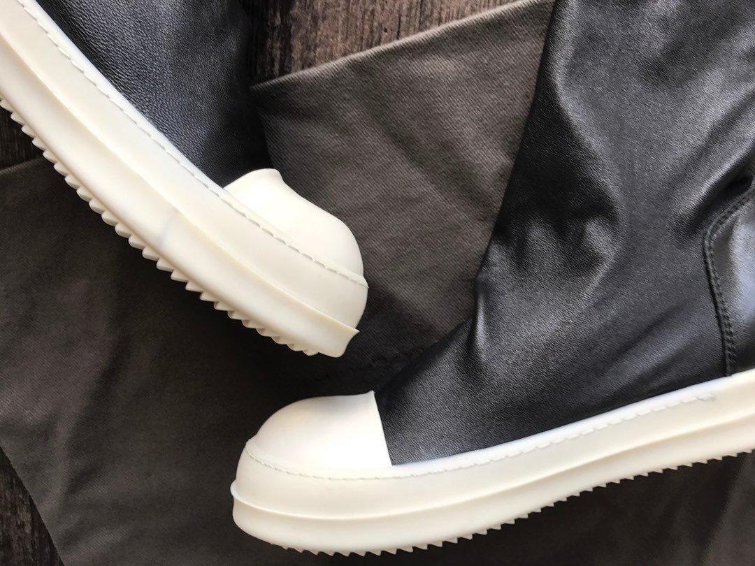 Aurora Custom Rick Owens Mainline Thigh-High Over-the-Knee Stretch Lambskin Sock Boots - Core Black & Milk Sole (1:1 Deconstructed Edition) - Image 5