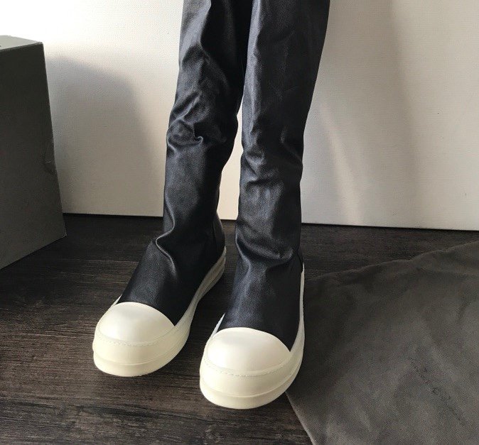 Aurora Custom Rick Owens Mainline Thigh-High Over-the-Knee Stretch Lambskin Sock Boots - Core Black & Milk Sole (1:1 Deconstructed Edition) - Image 7